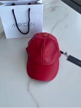 Marc Cain Vibrant Red Leather Cap...NWT